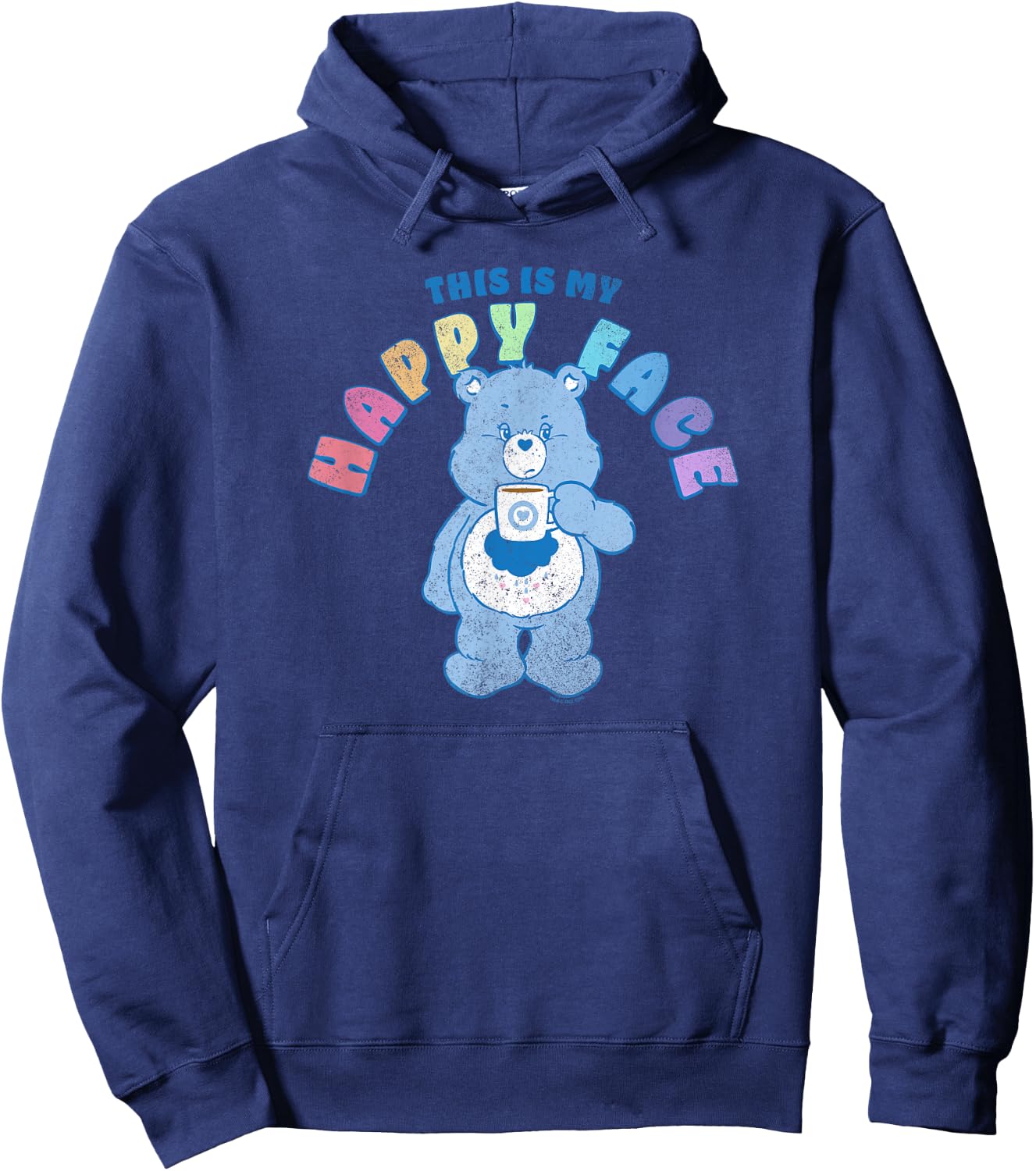 Care Bears Grumpy Bear Rainbow Text This Is My Happy Face Hoodie - Hoodie | Navy