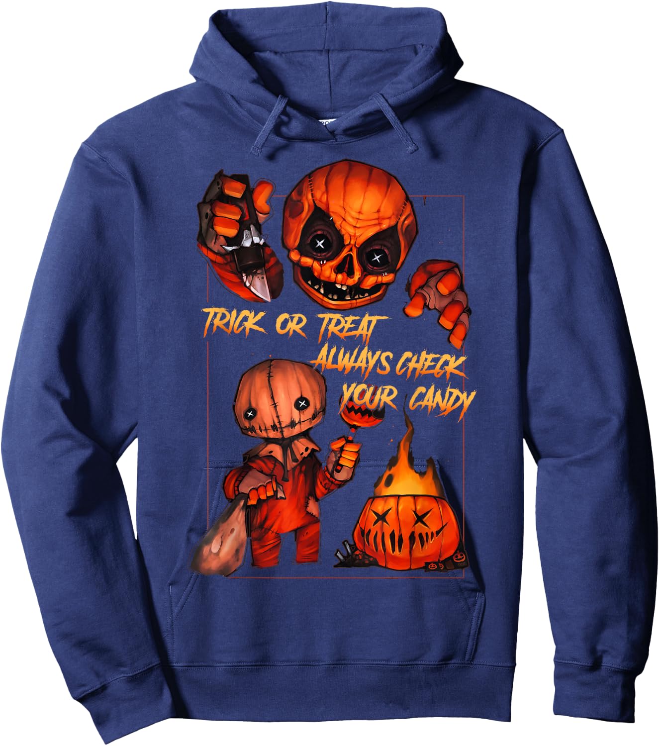 Vintage Trick Or Treat Always Check Your Candy, Pumpkin Hoodie - Hoodie | Navy