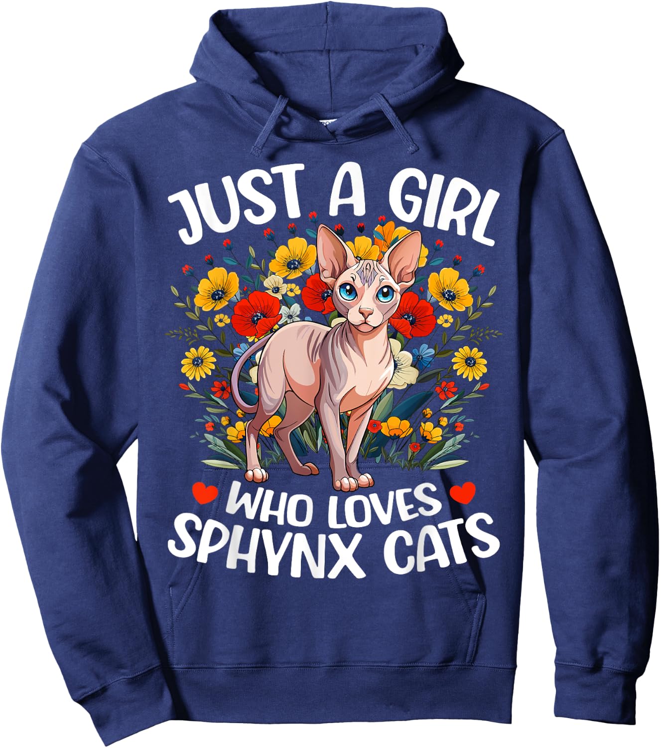 Just A Girl Who Loves Sphynx Cat Aesthetic Flower Sphynx Cat Hoodie - Hoodie | Navy
