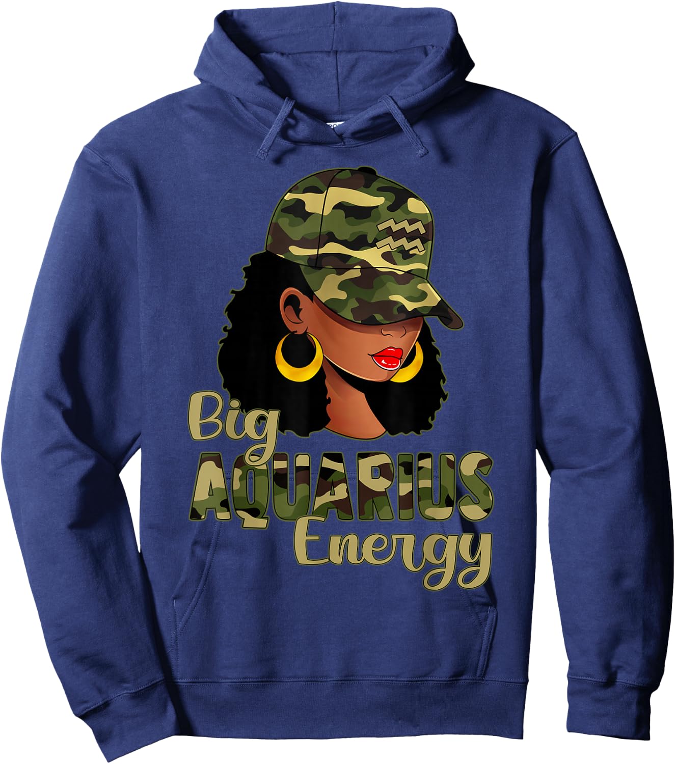 Big Aquarius Energy Black Woman Camo Cap Hat Zodiac Sign Hoodie - Hoodie | Navy
