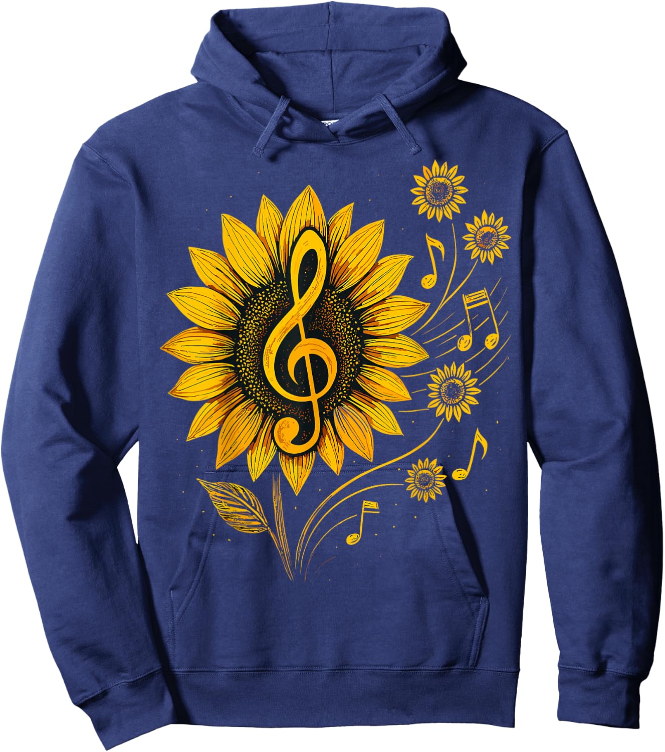 Sunflower Music Notes– Treble Clef Floral Musician Hoodie - Hoodie | Navy