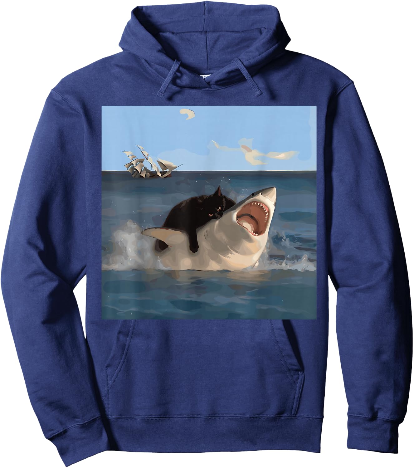Cat Biting Shark Lustiger Kunst- und Katzenliebhaber Lustige Katze und Hai Hoodie - Hoodie | Navy