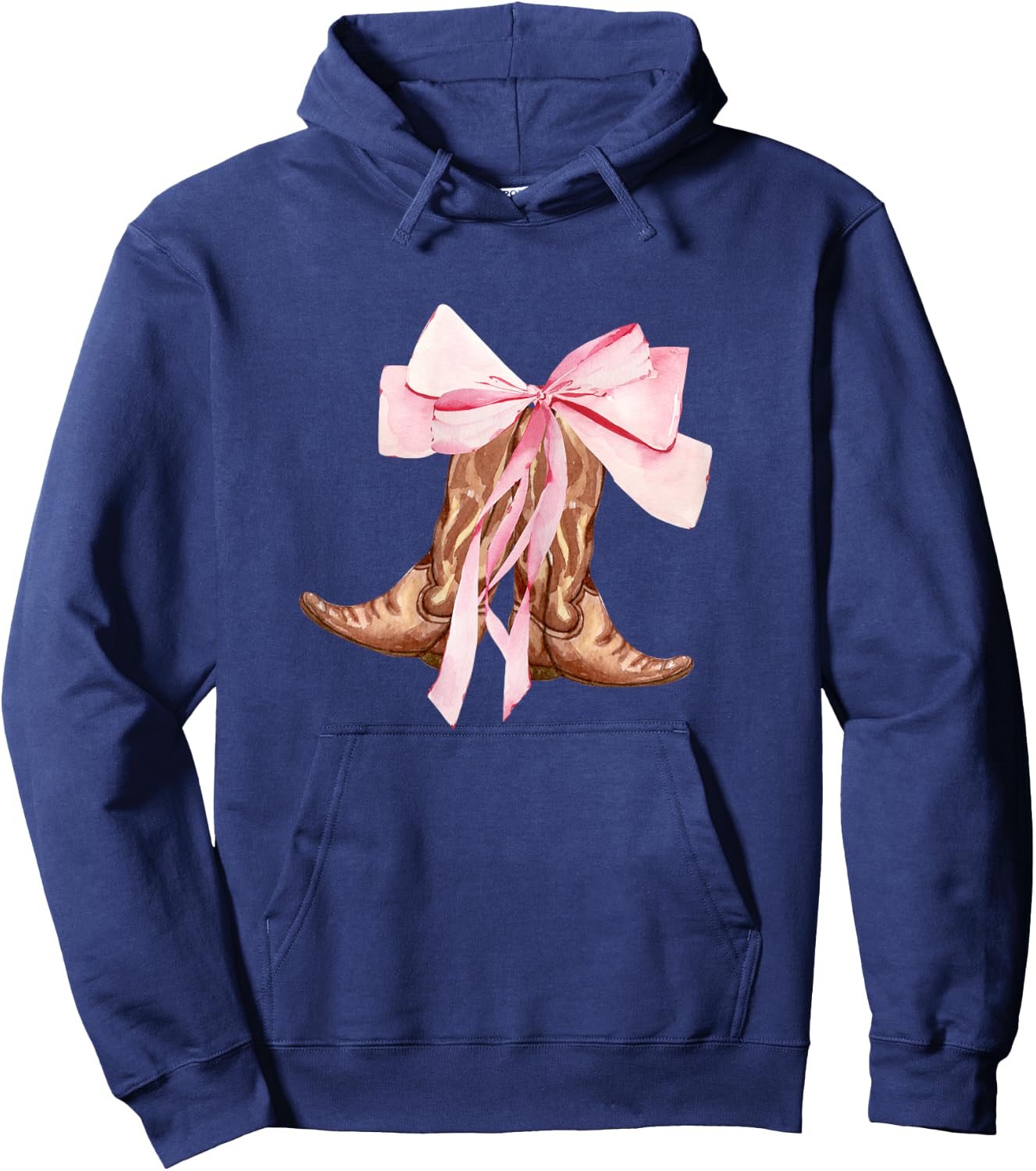 Cute Baby Pink Bow Cowgirl Boots Clean Girl Coastal Preppy Hoodie - Hoodie | Navy