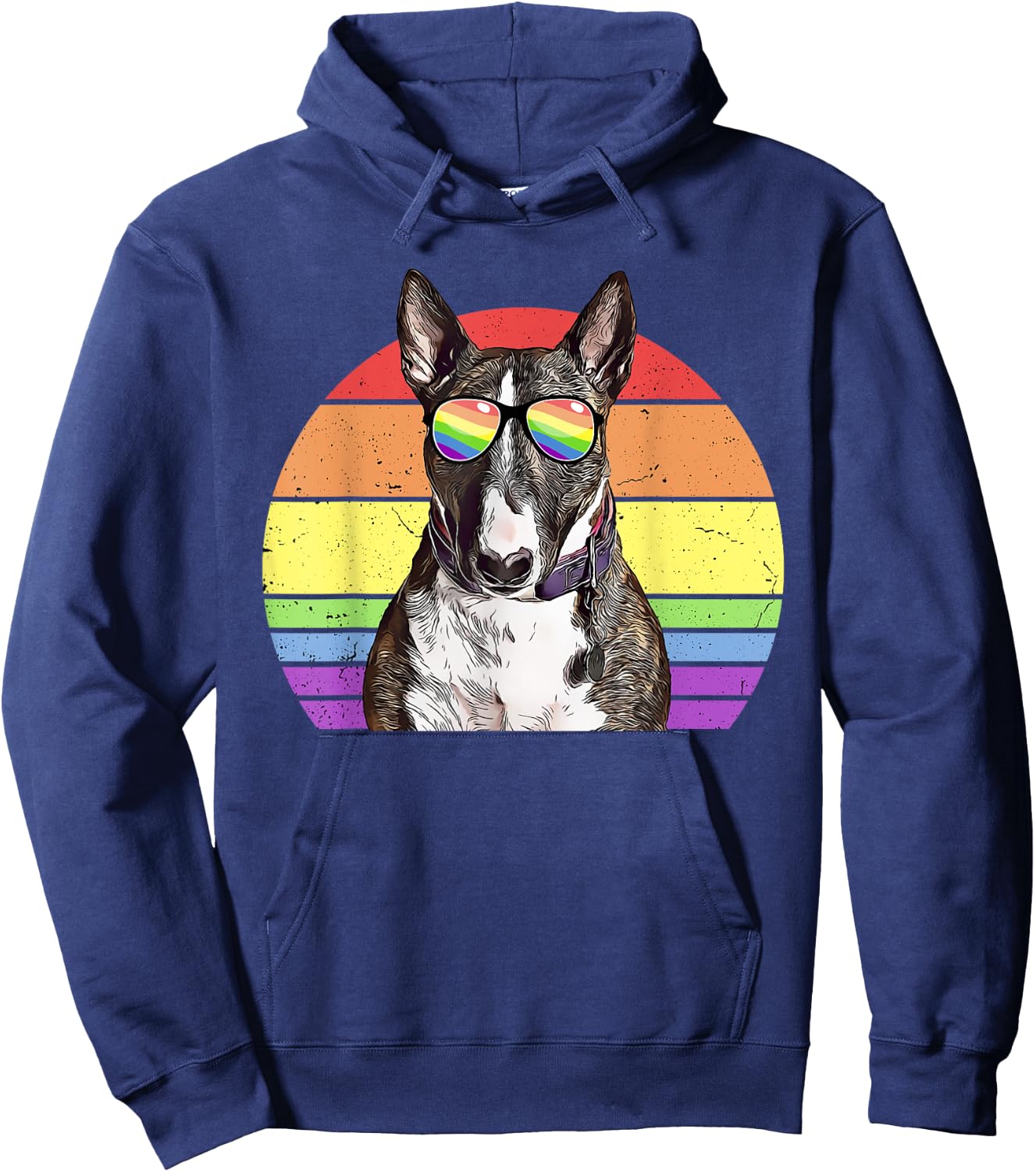LGBTQ Miniature Bull Terrier Dog Rainbow Love Gay Pride Women Kids Hoodie - Hoodie | Navy