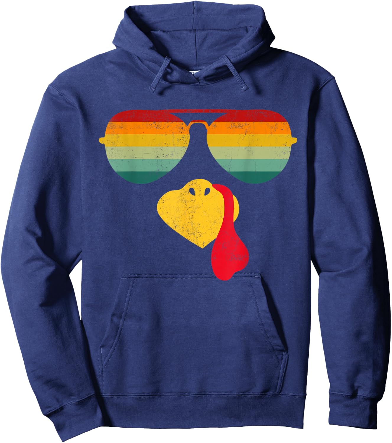 Thanksgiving Turkey Face Sunglasses Thanksgiving Funny Hoodie - Hoodie | Navy