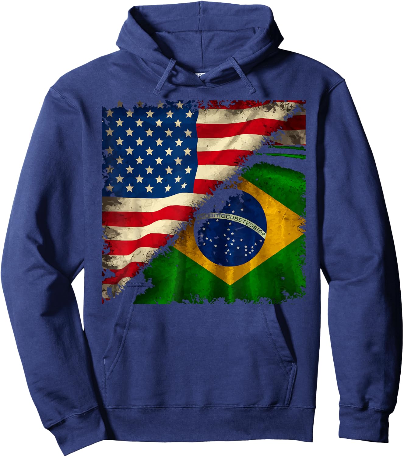 Half American Half Brazilian USA Flag Brazil America Hoodie - Hoodie | Navy