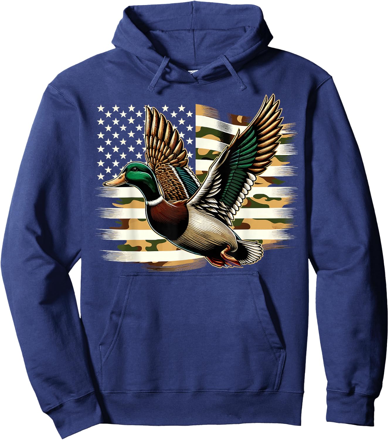 Duck Hunter Camouflage American Flag Hunting Hoodie - Hoodie | Navy
