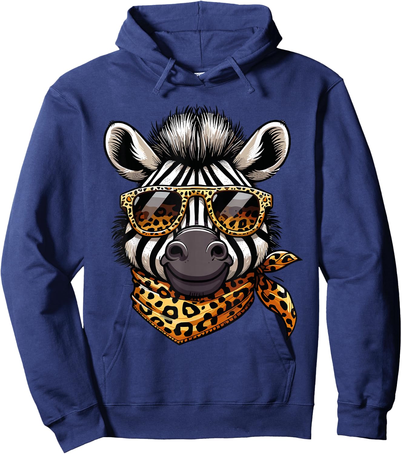 Zebra Wearing Leopard Print Scarf And Sunglasses Hoodie - Hoodie | Navy