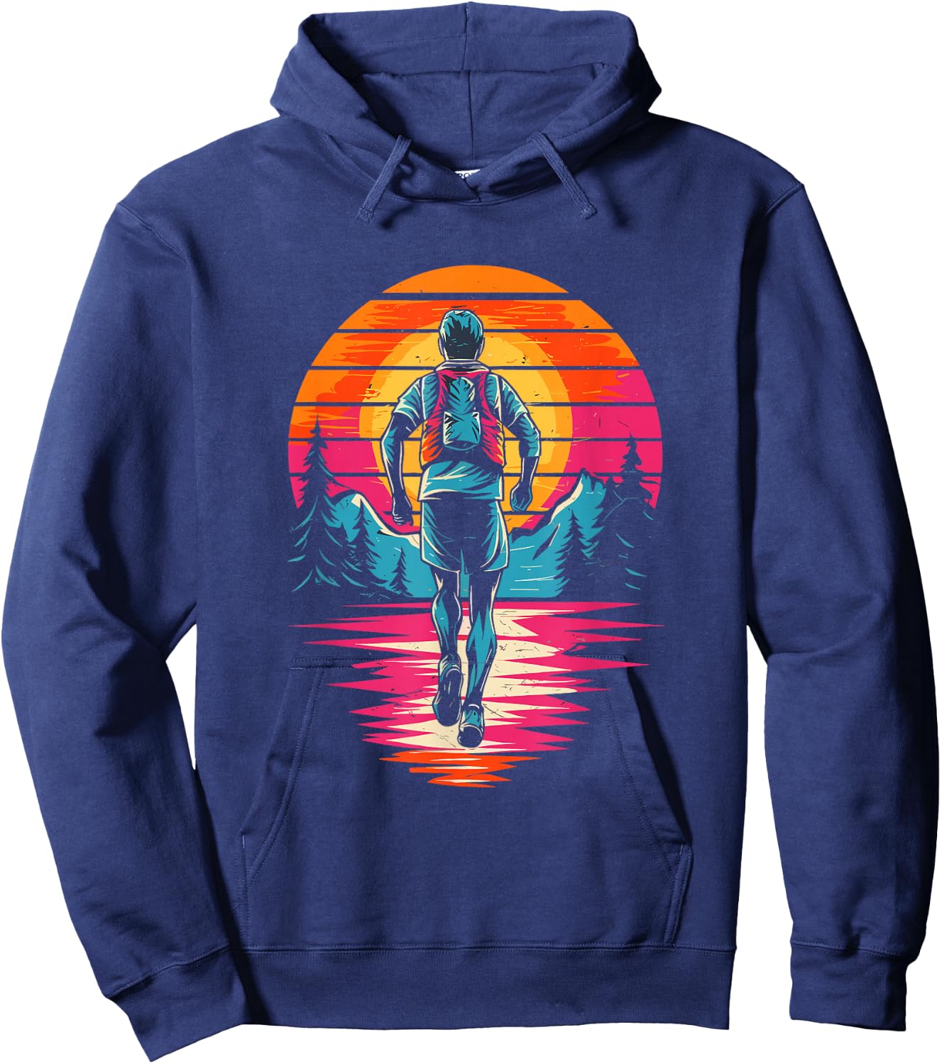 Retro Sunset Trail Running Marathon Runner Marathon , Black, S Hoodie - Hoodie | Navy