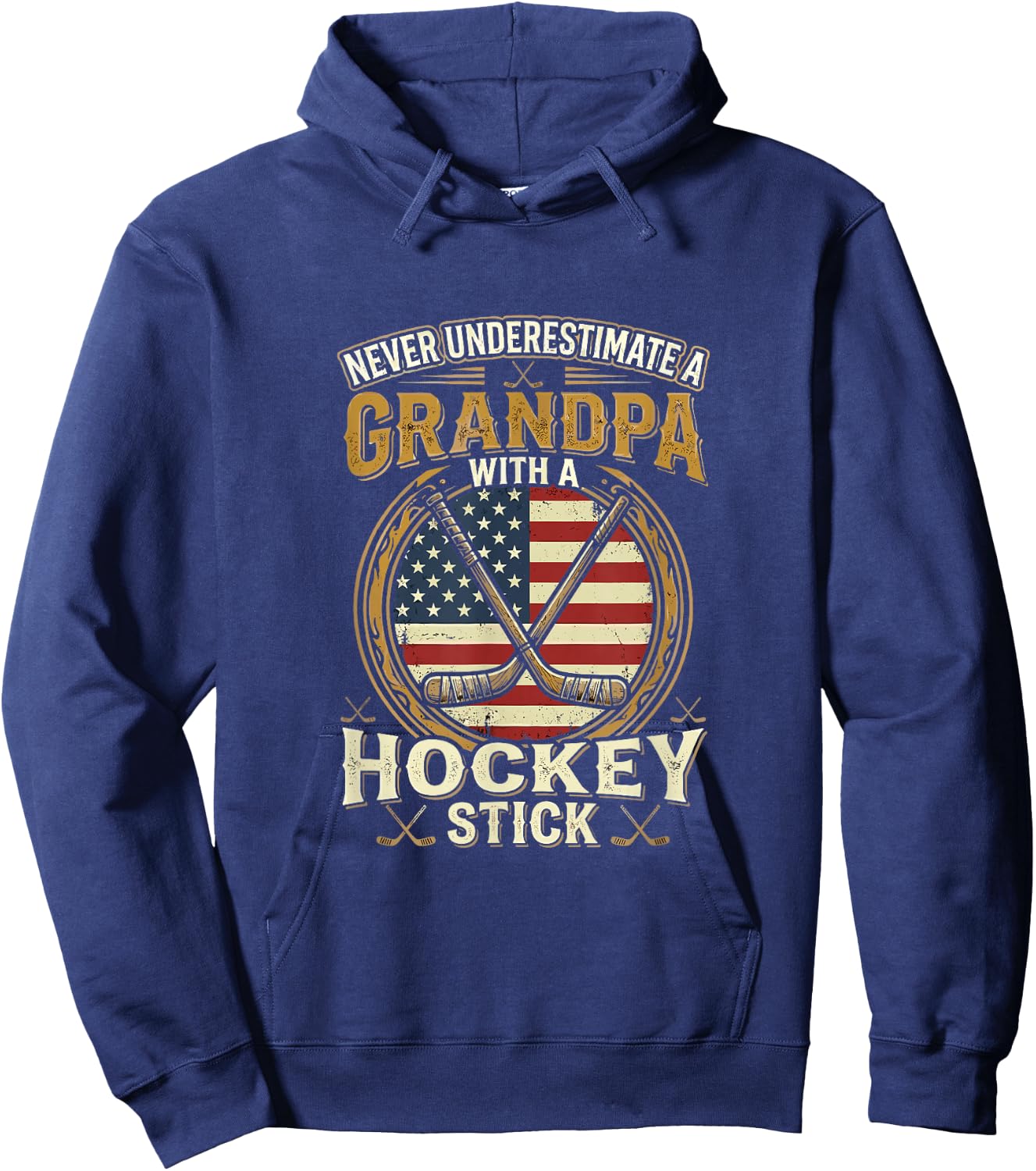 Never Underestimate a Grandpa with a Hockey Stick USA Flag Hoodie - Hoodie | Navy