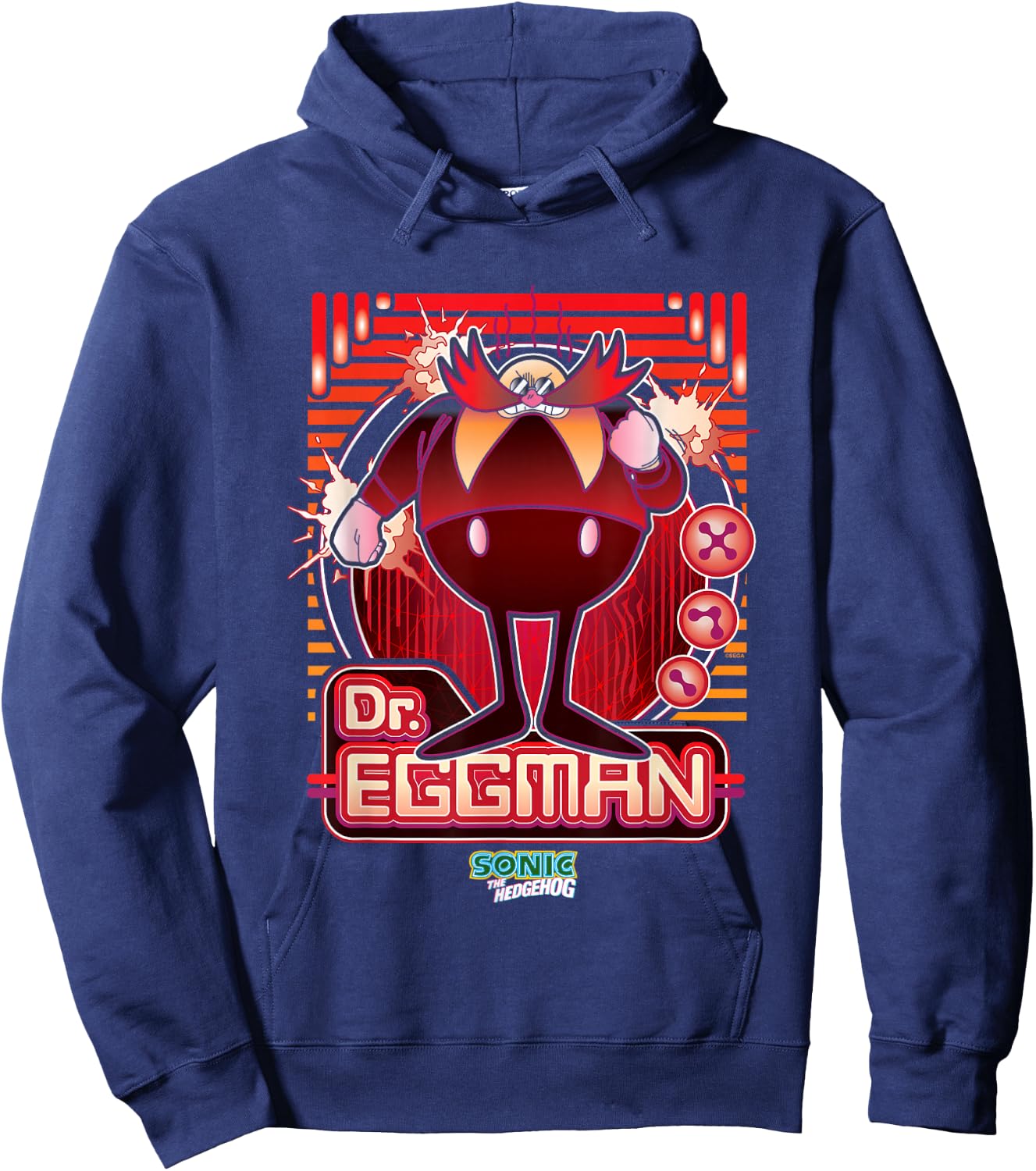 Sonic The Hedgehog Dr. Eggman Furious Portrait Retro Hoodie - Hoodie | Navy