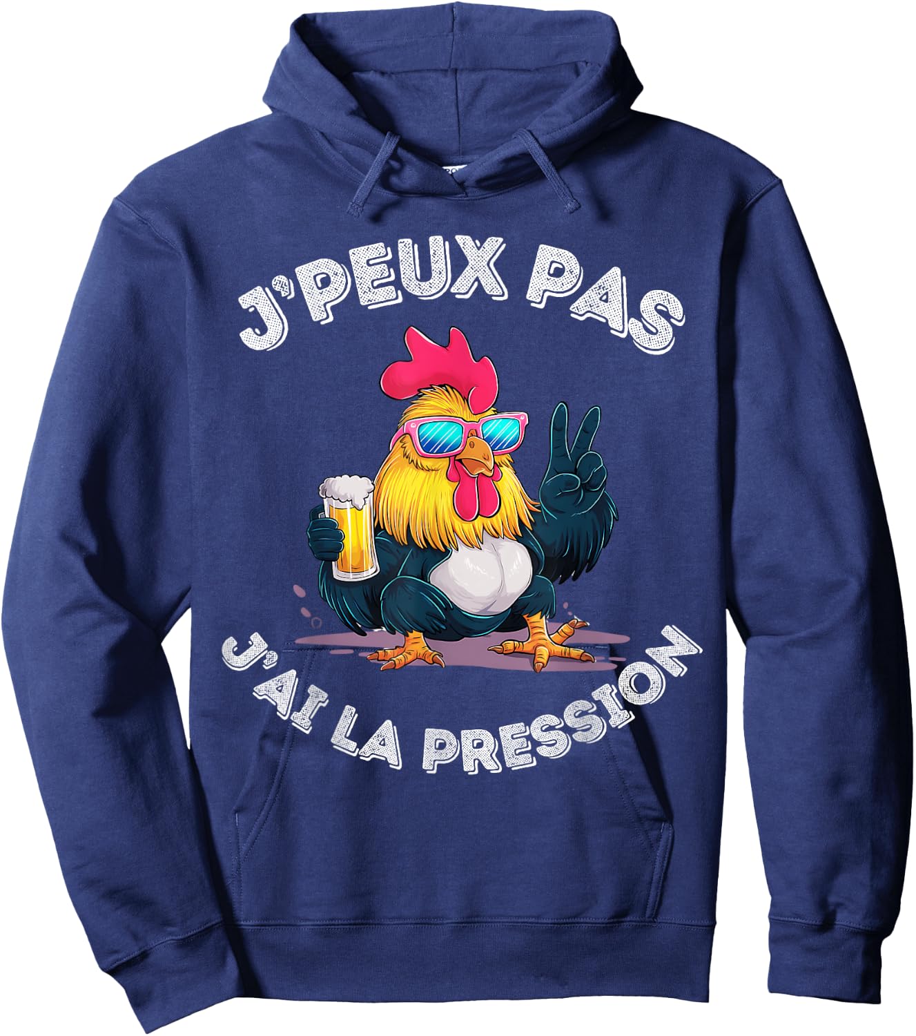 Cockerel Chicken Humour Beer Aperitif Je ai La Pression , Black, S Hoodie - Hoodie | Navy