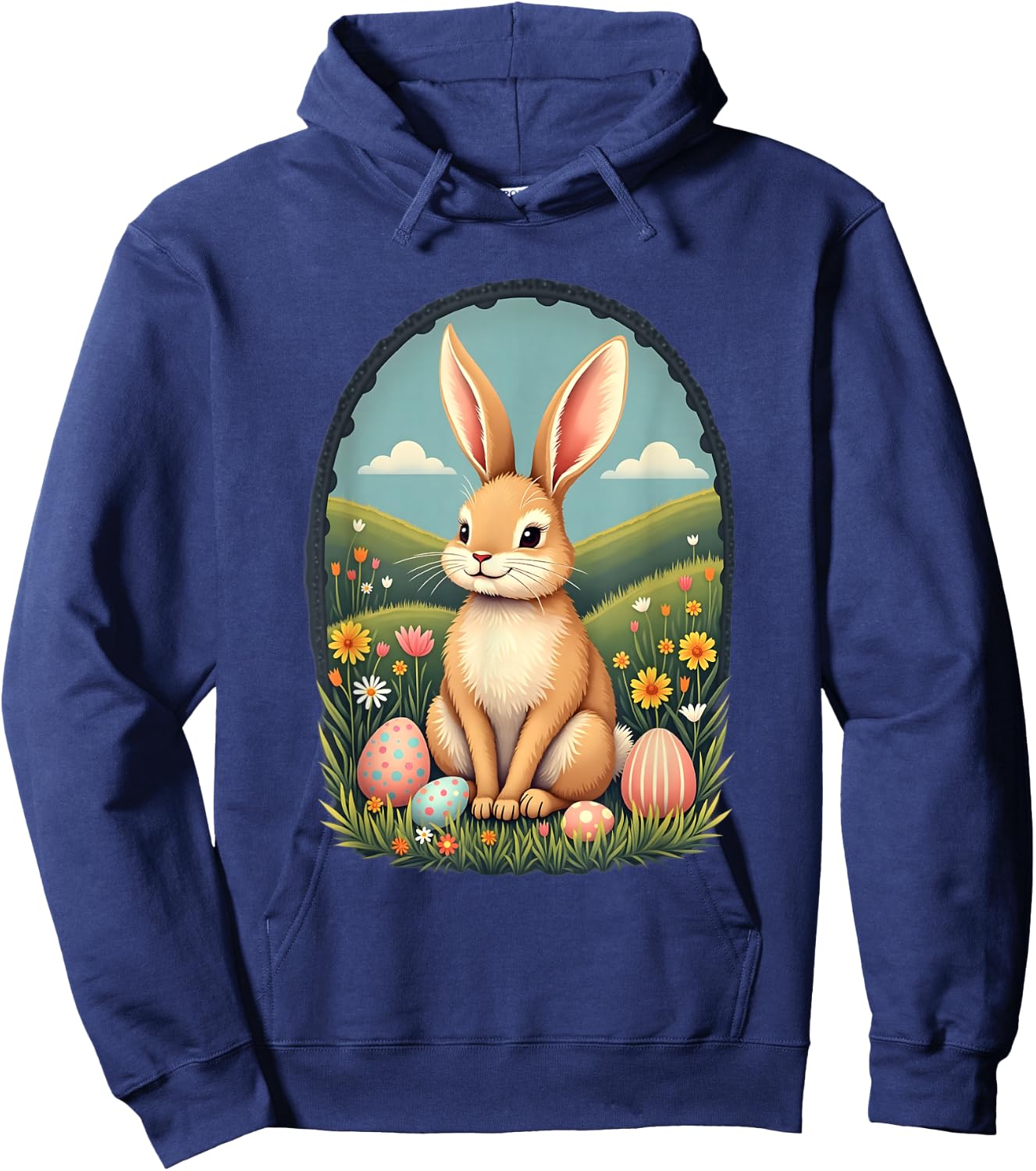 Cute and Playful Adorable Easter Bunny with Painted Eggs Hoodie - Hoodie | Navy