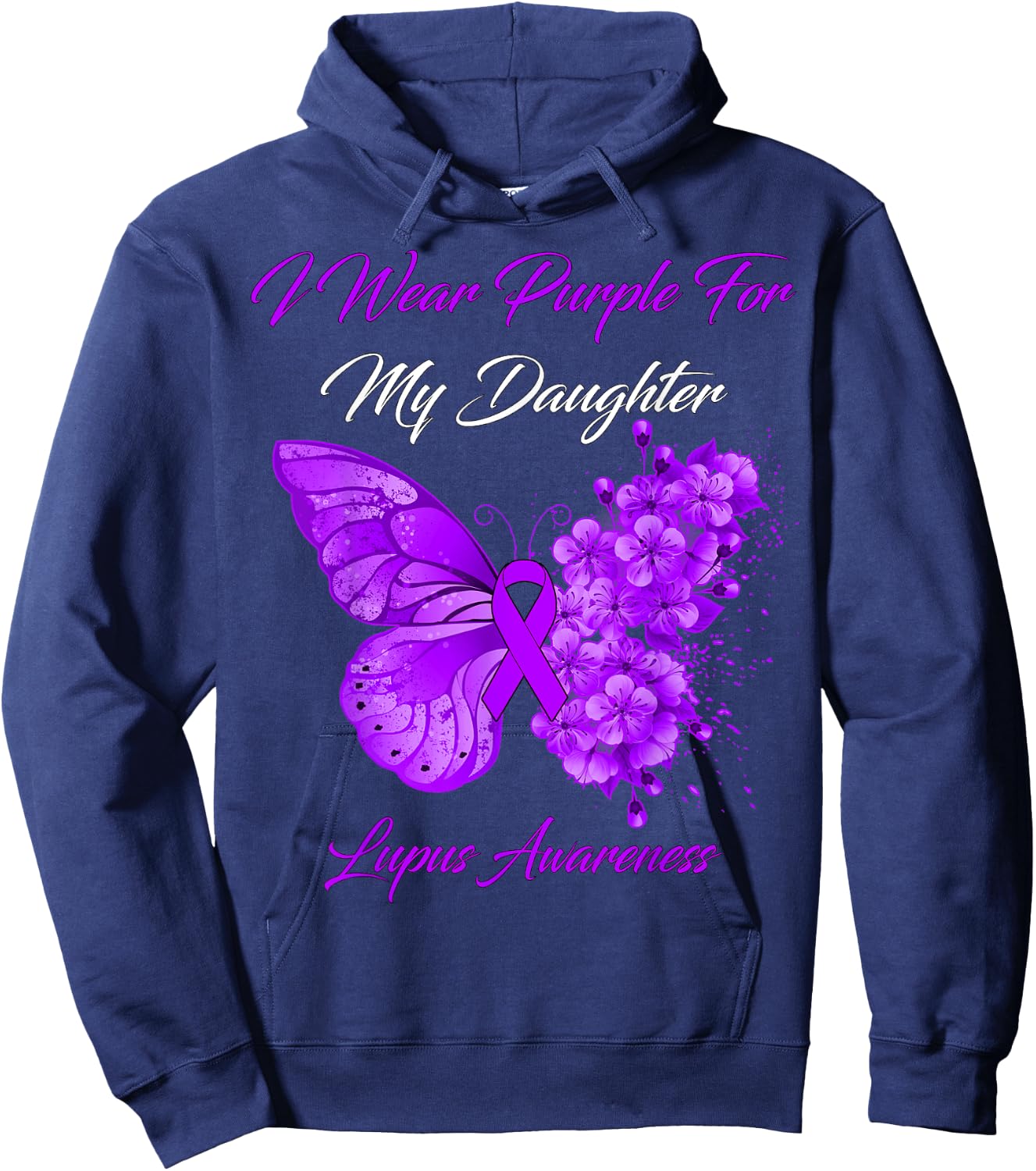Butterfly I Wear Purple For My Daughter Lupus Awareness Hoodie - Hoodie | Navy