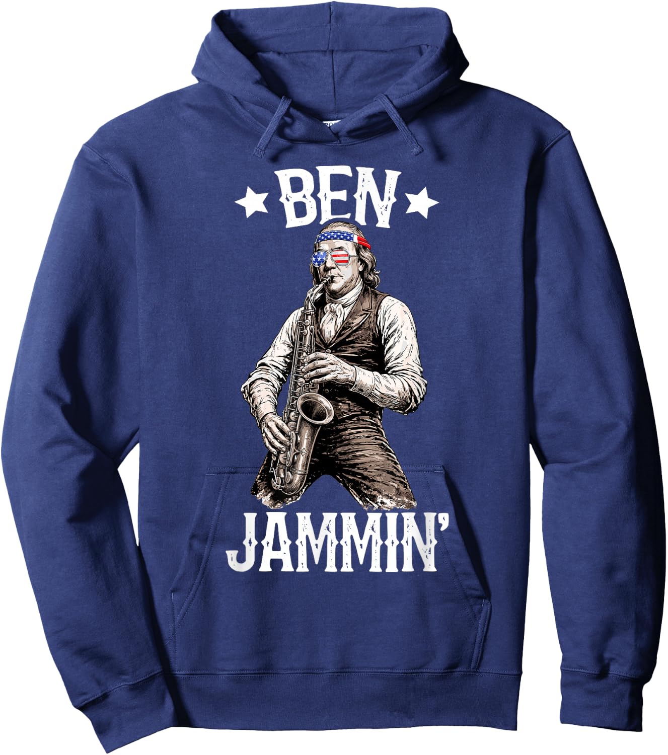 Benjamin Franklin Playing Saxophone Ben Jammin' Design Hoodie - Hoodie | Navy