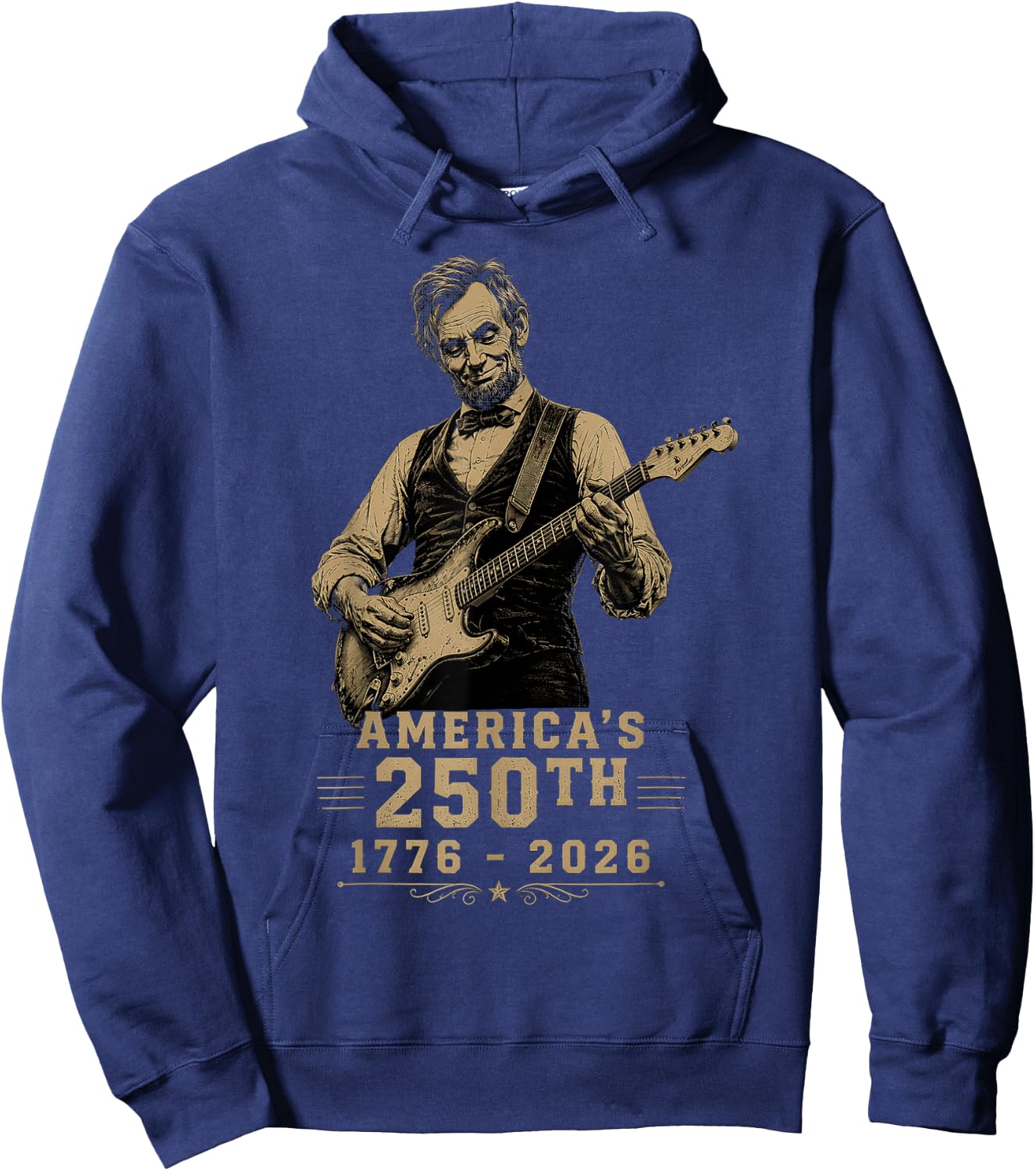 250th Anniversary America Abraham Lincoln Playing Guitar Hoodie - Hoodie | Navy