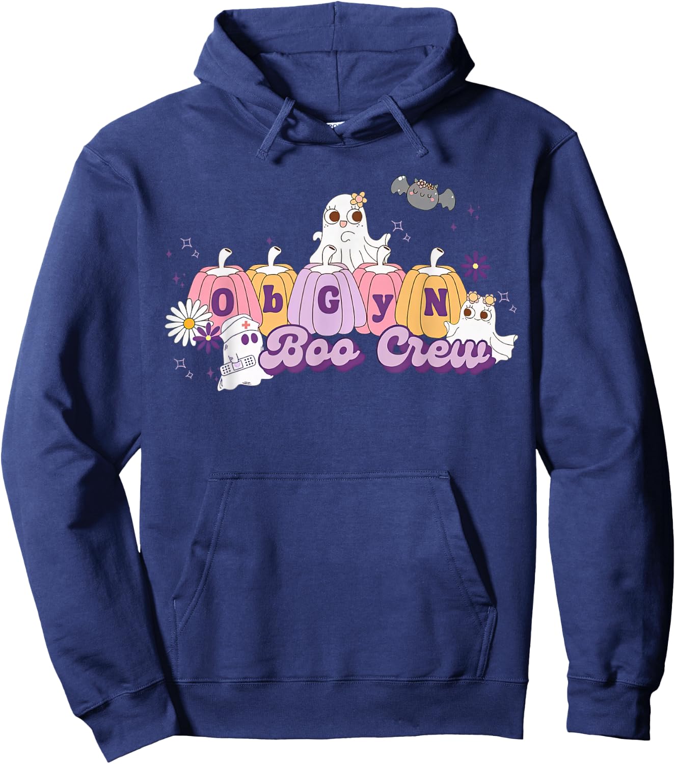 OBGYN Boo Crew Pumpkin Ghost Obstetrician Nurse Halloween Hoodie - Hoodie | Navy