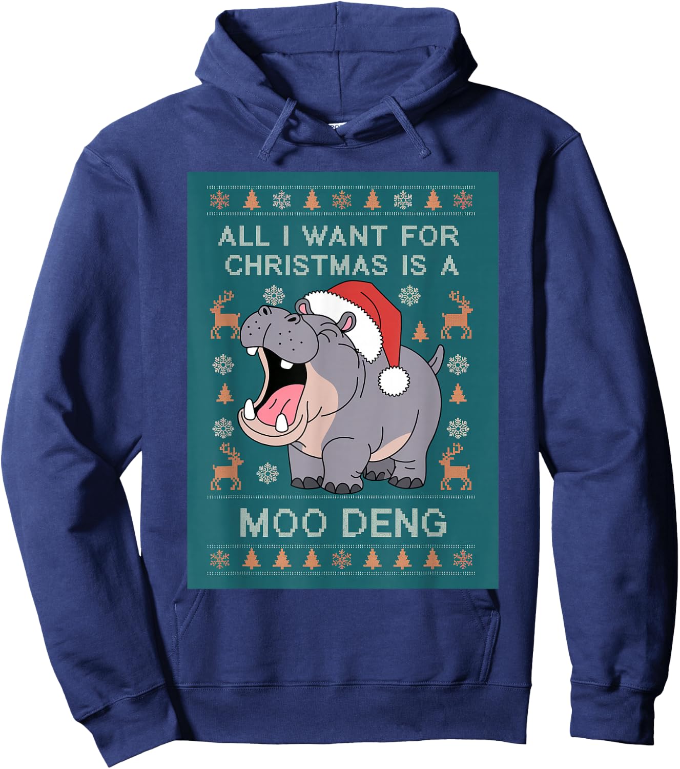 Moo Deng Christmas All I Want for Christmas is a Moo Deng Hoodie - Hoodie | Navy