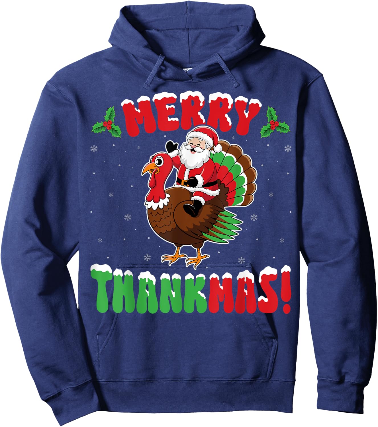 Merry Thanksmas - Turkey Lover Santa Xmas Party Christmas Hoodie - Hoodie | Navy