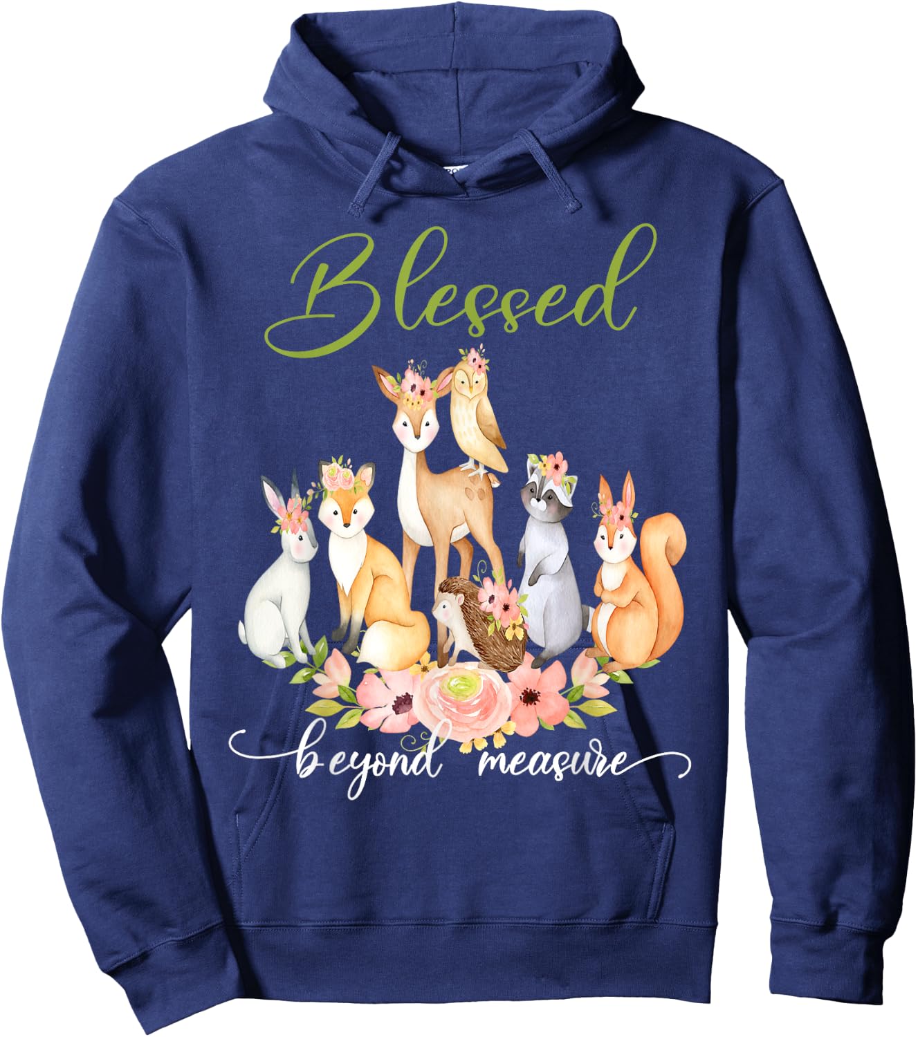 Blessed Beyond Measure Cute Floral Woodland Creatures Hoodie - Hoodie | Navy