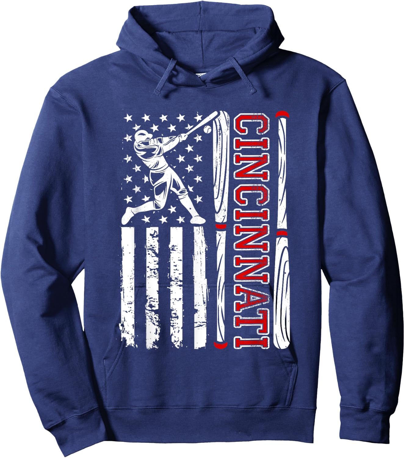 American Flag Vintage Cincinnati Baseball Lover Men Women Hoodie - Hoodie | Navy