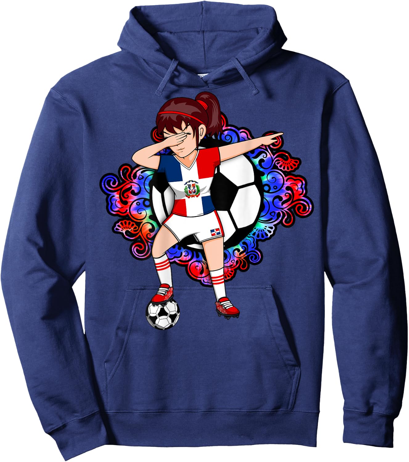 Dabbing Soccer Girl Dominican Republic Fans Jersey Football Hoodie - Hoodie | Navy