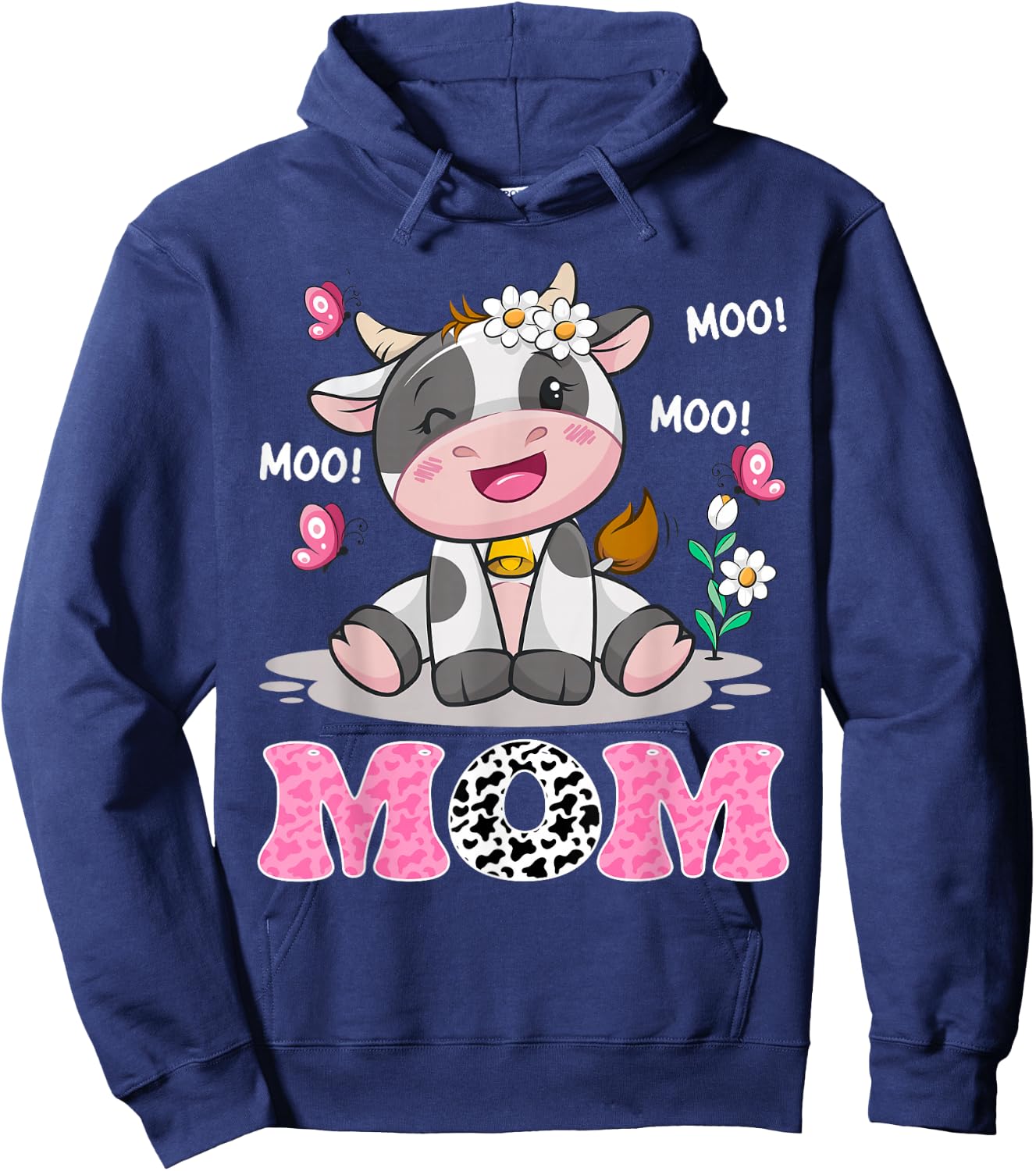 Mom Cute Cow Moo Moo Farmer Birthday Family Matching Hoodie - Hoodie | Navy