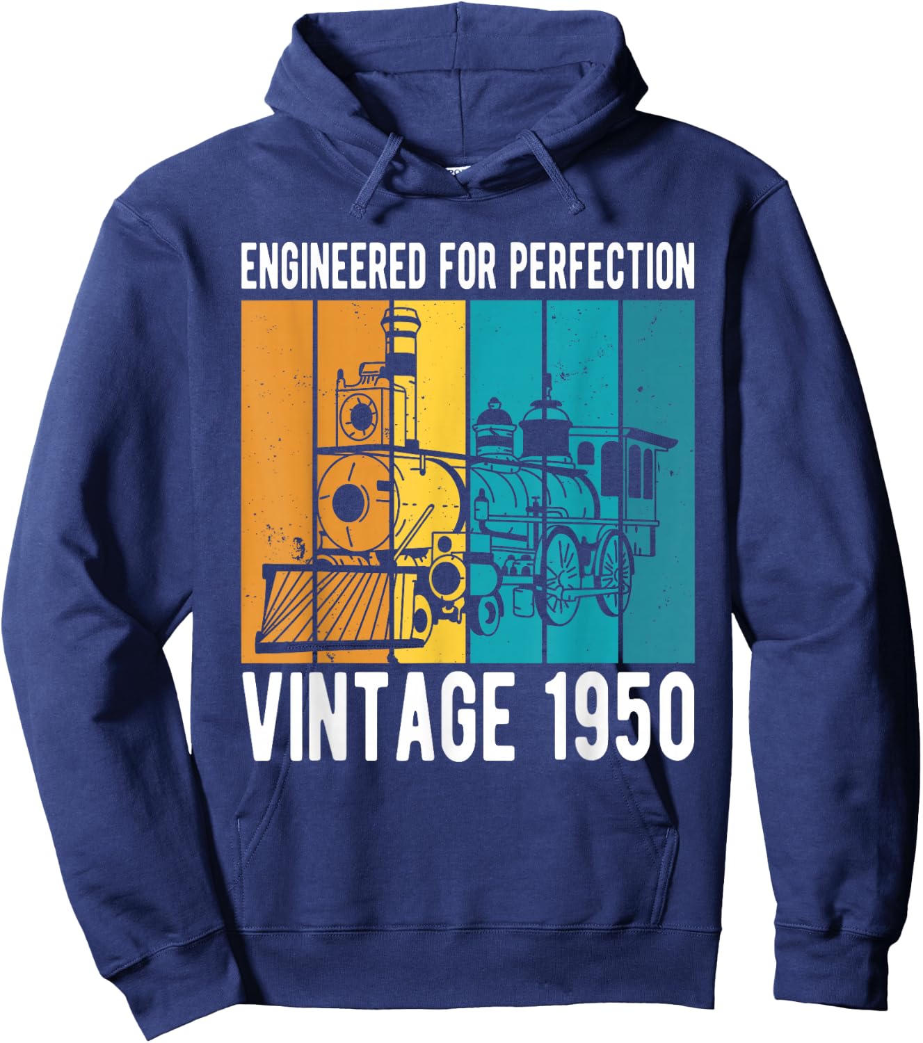 Engineered For Perfection Vintage 1950 Birthday Train Hoodie - Hoodie | Navy