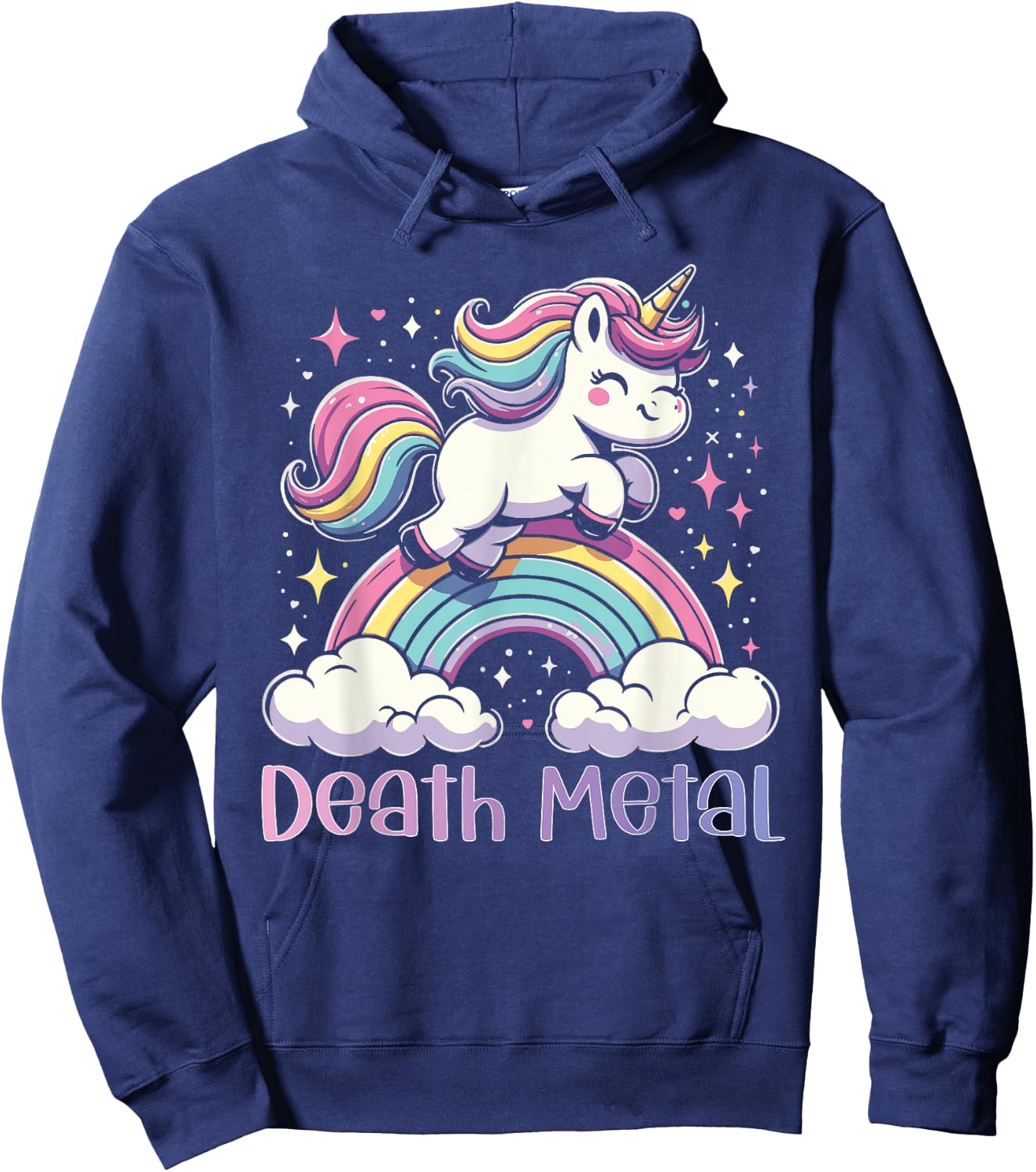 Death Metal Unicorn Rainbow Heavy Metal Rock Music Hoodie - Hoodie | Navy