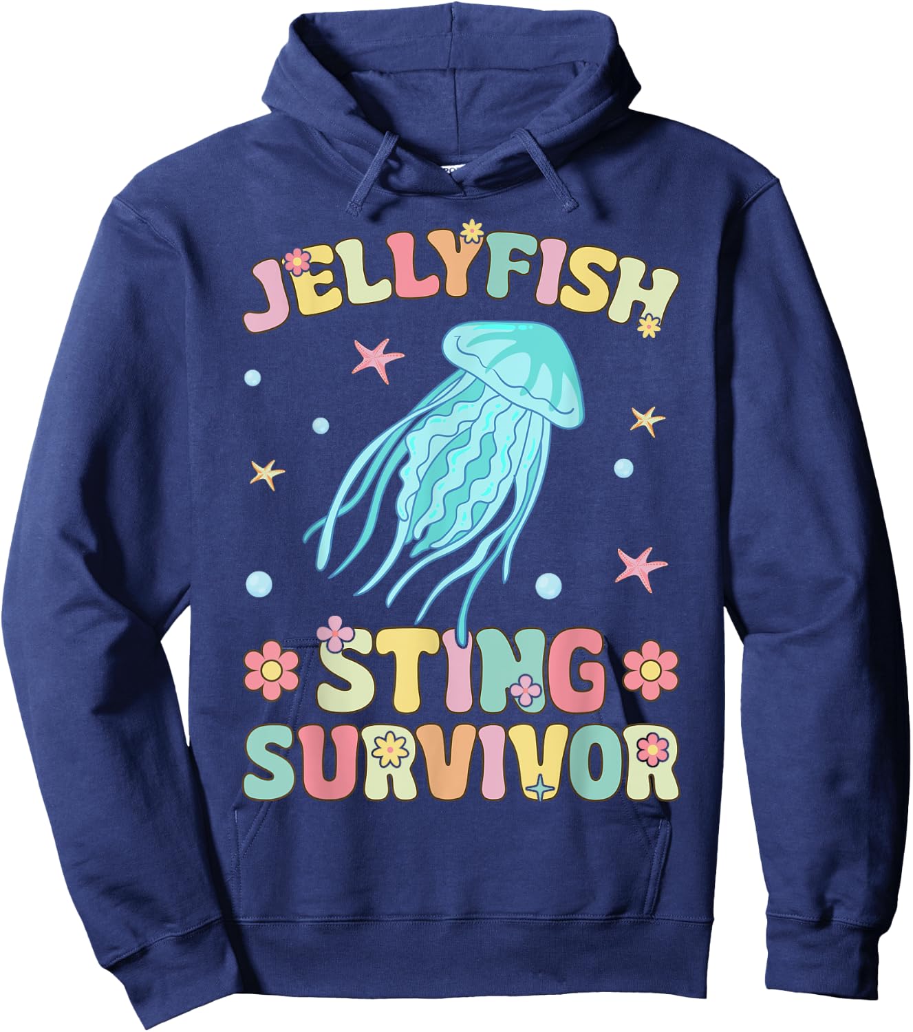 Jellyfish Sting Survivor Groovy Ocean Animal Hoodie - Hoodie | Navy