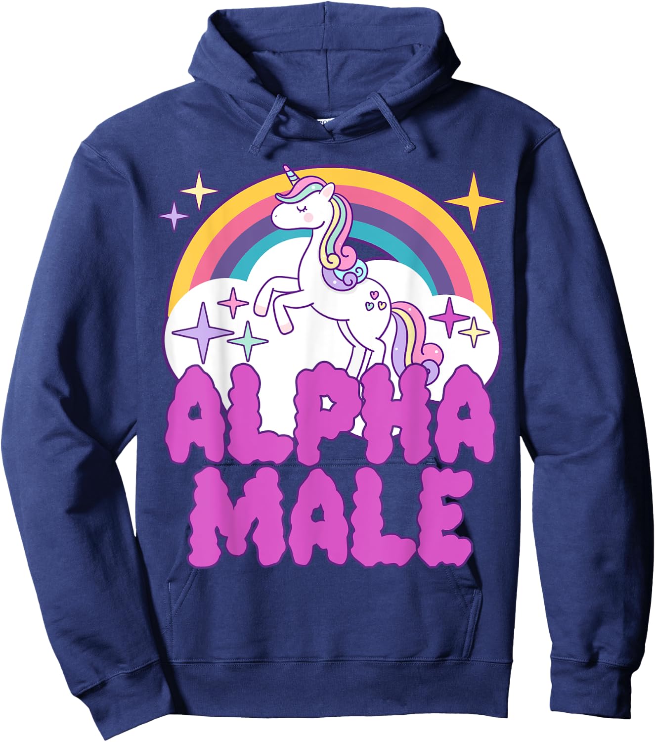 Ironic Alpha Male Unicorn Rainbow Funny Meme Hoodie - Hoodie | Navy