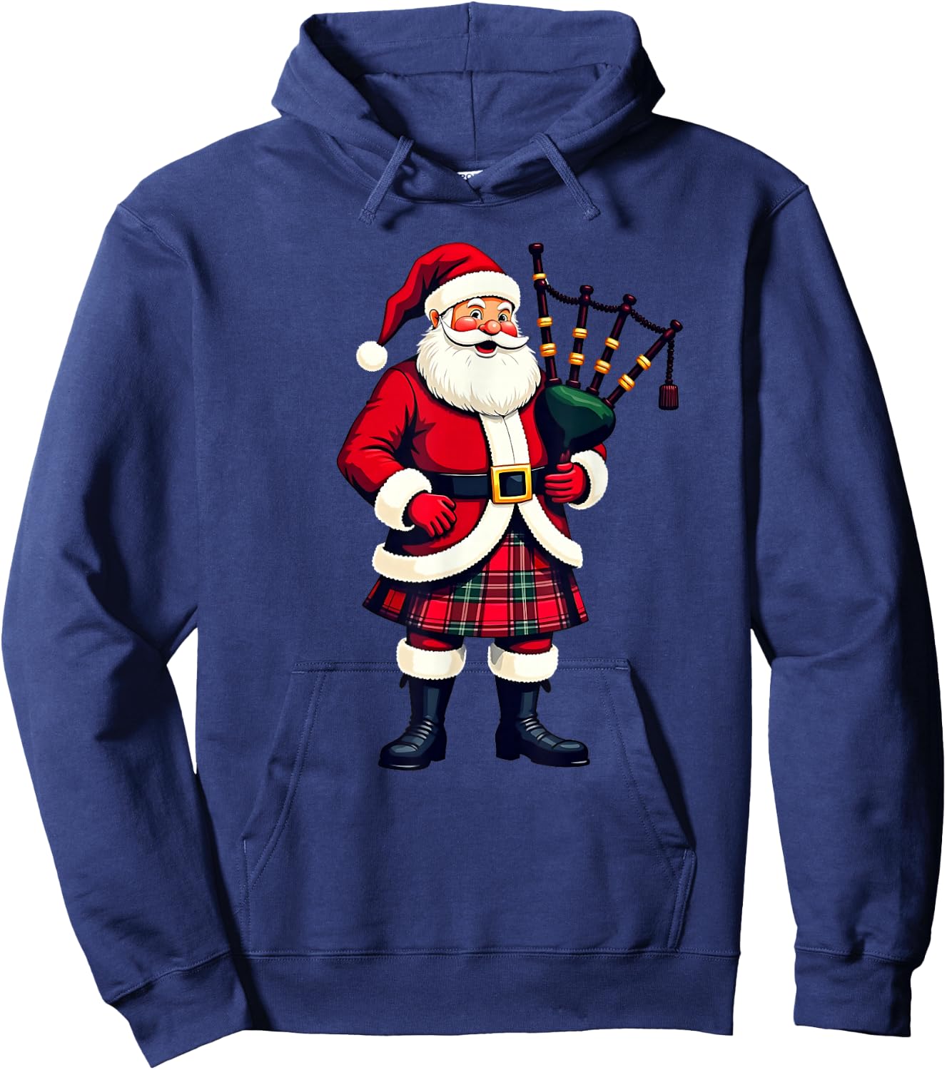Scottish Santa Playing Bagpipe Christmas , Black, S Hoodie - Hoodie | Navy