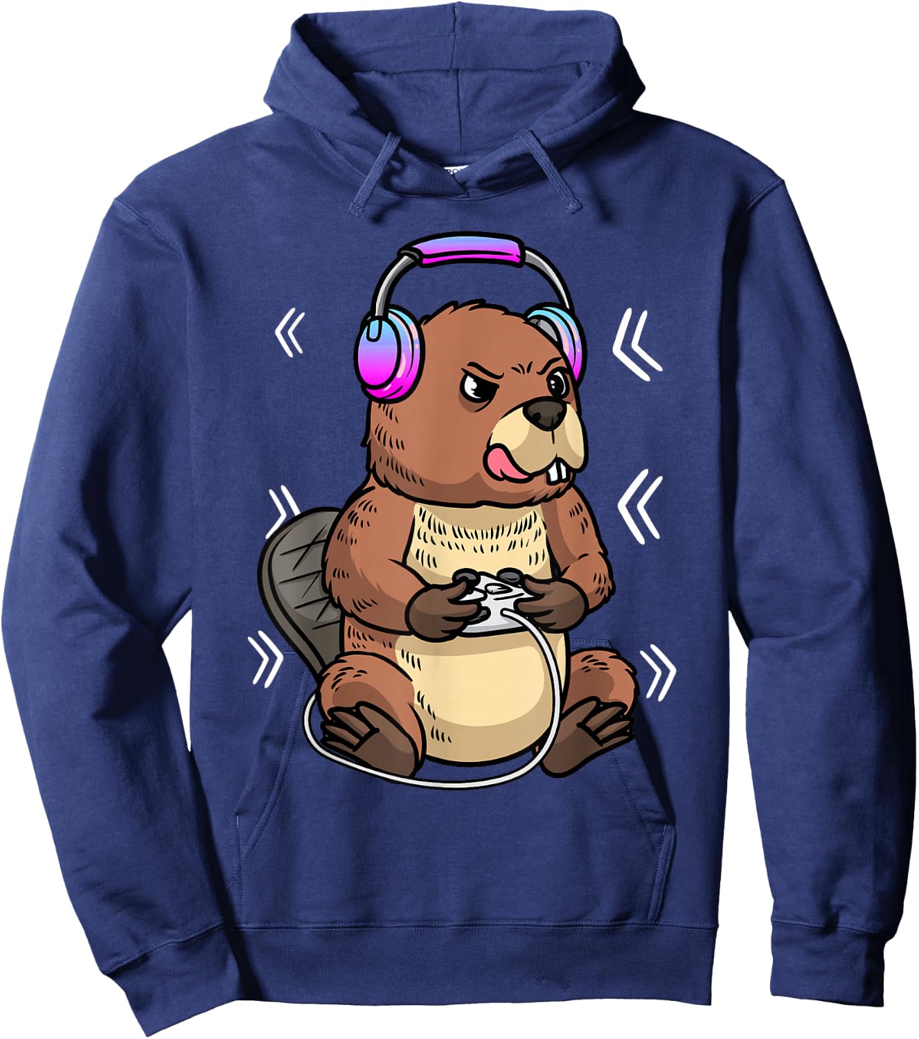 Beaver Playing Video Game Rodent Gaming Gamer Kids Boys Hoodie - Hoodie | Navy
