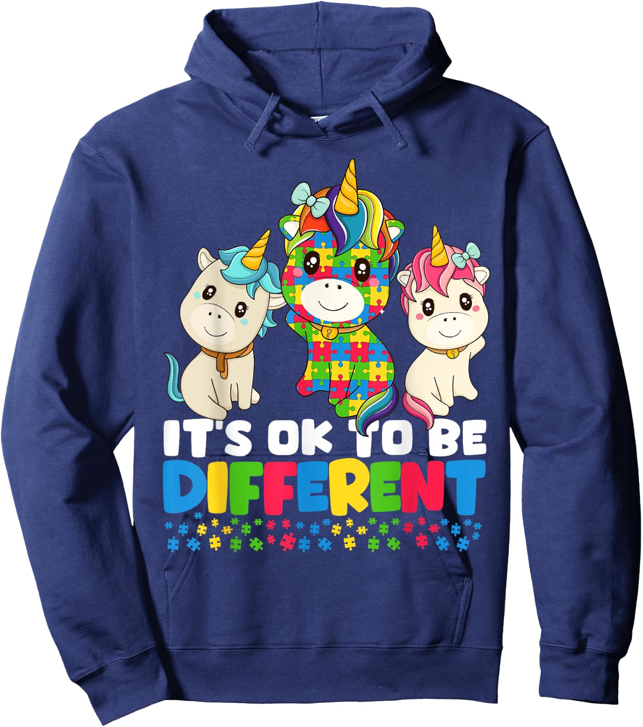 Unicorn Autism Awareness Shirt, It’s Ok To Be Different Kids Hoodie - Hoodie | Navy
