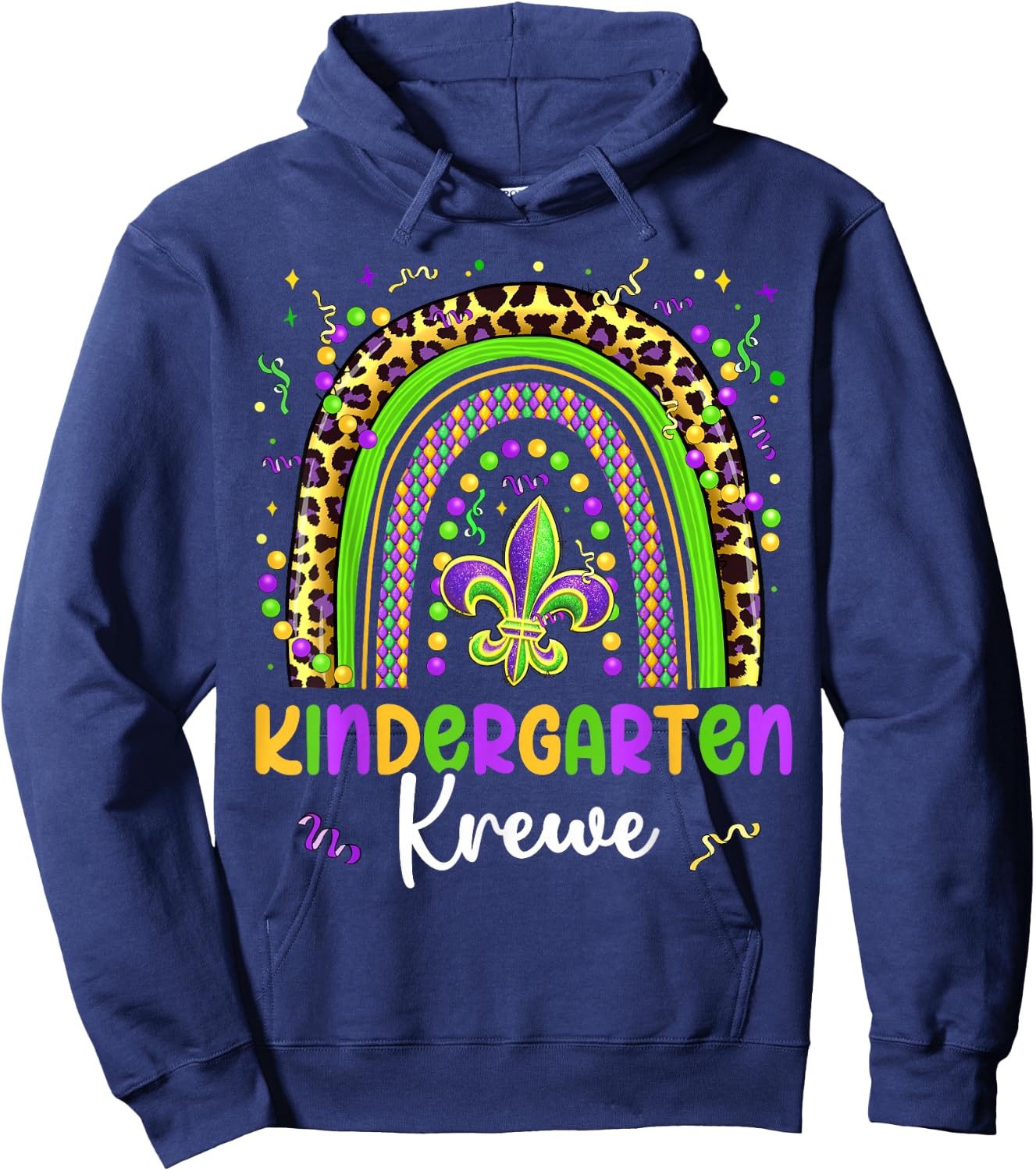 Mardi Gras Kindergarten Krewe Rainbow Teacher Kids Carnival Hoodie - Hoodie | Navy