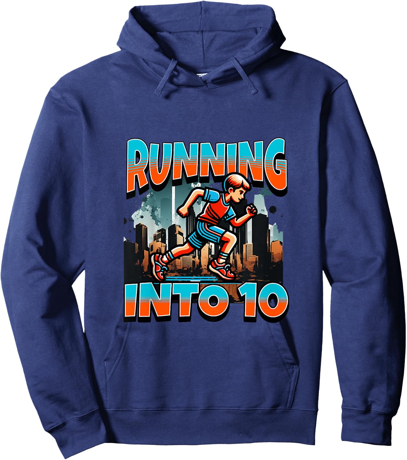 Kids Runner Boy Running Into 10 Year Old 10th Birthday Boy Hoodie - Hoodie | Navy