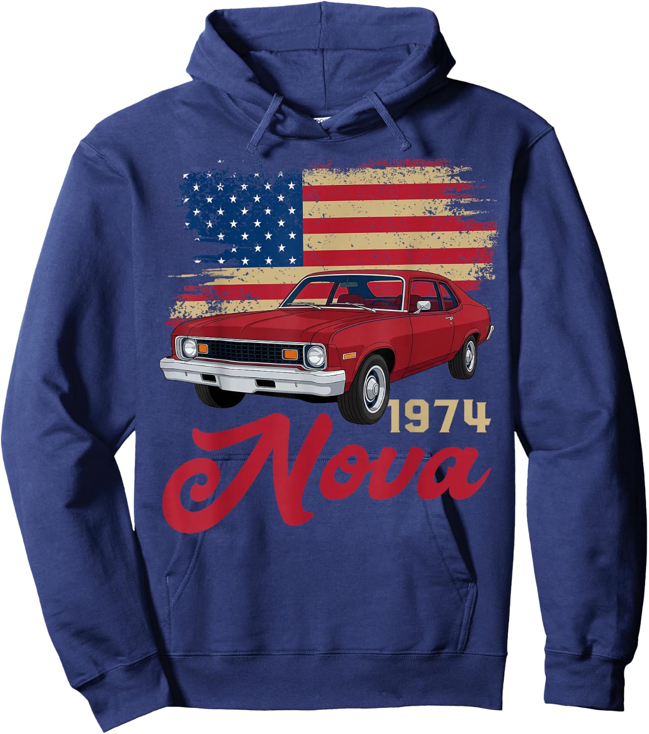 1974 74 Nova Silhouette Muscle Car American Flag Hoodie - Hoodie | Navy