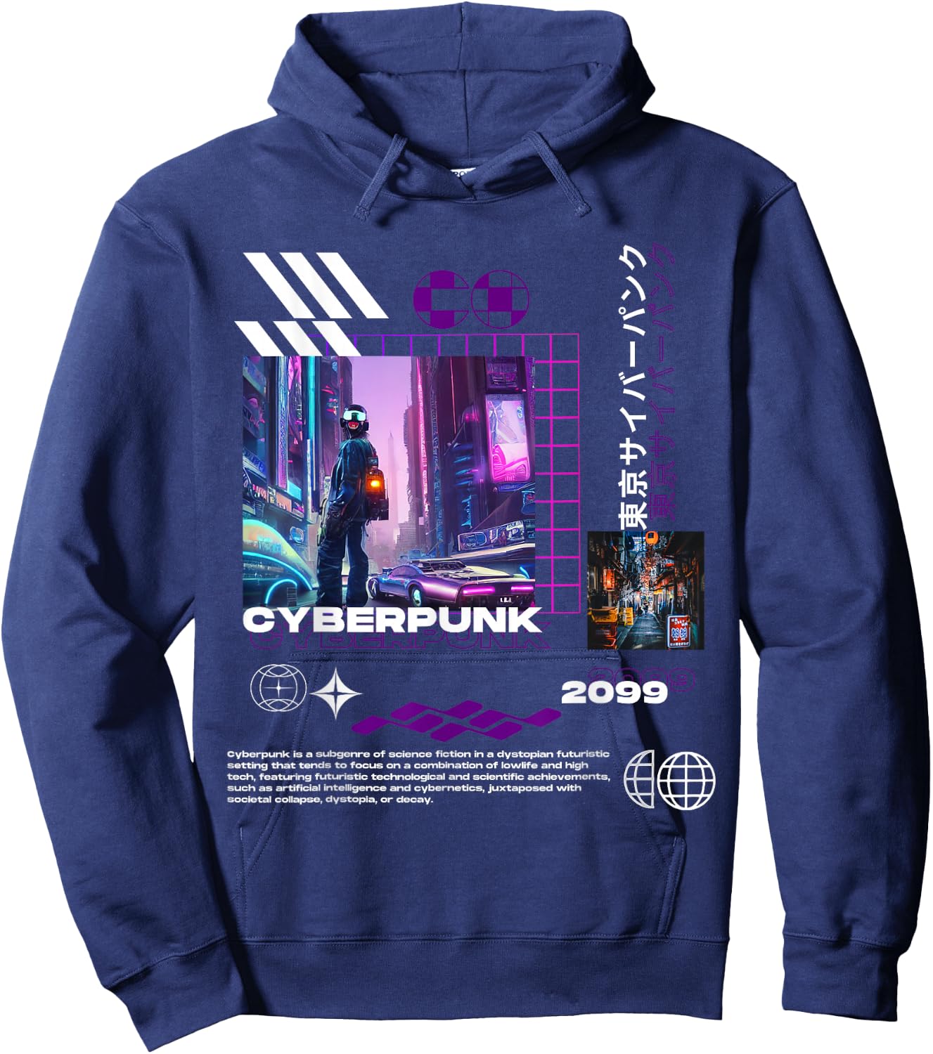 Tokyo Cyberpunk 2099 Urbane Stadtbild-Ästhetik Hoodie - Hoodie | Navy