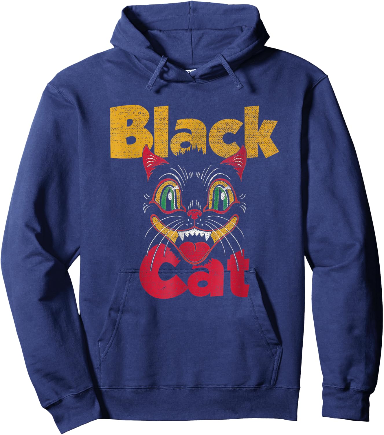 Vintage Halloween Retro Black Cat Retro Fireworks Men Women Hoodie - Hoodie | Navy