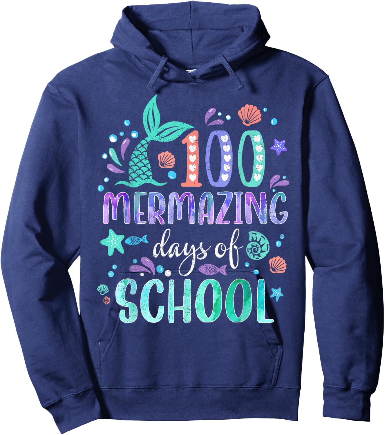 100th Day Mermaid Tail 100 Mermazing Days Of School Kids Hoodie - Hoodie | Navy