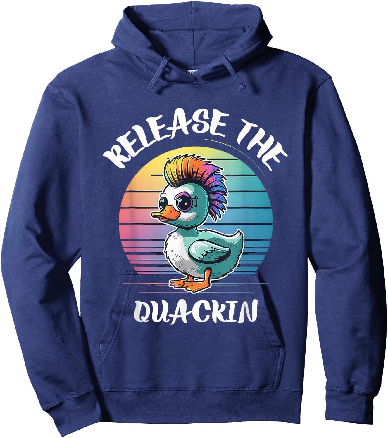 Funny Duck Shirts Release The Quackin -Adults Black Cotton 60% Polyester 40% Modern Lightweight Short-sleeve Hoodie - Hoodie | Navy