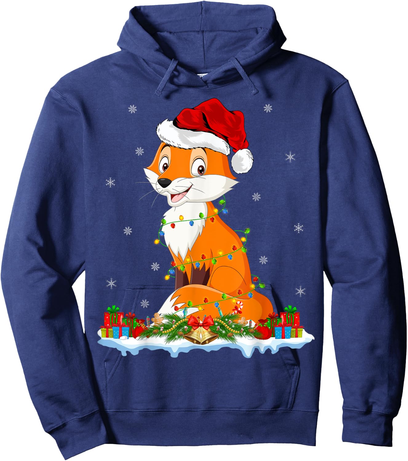 Fox Xmas Lighting Santa Fox Christmas Hoodie - Hoodie | Navy