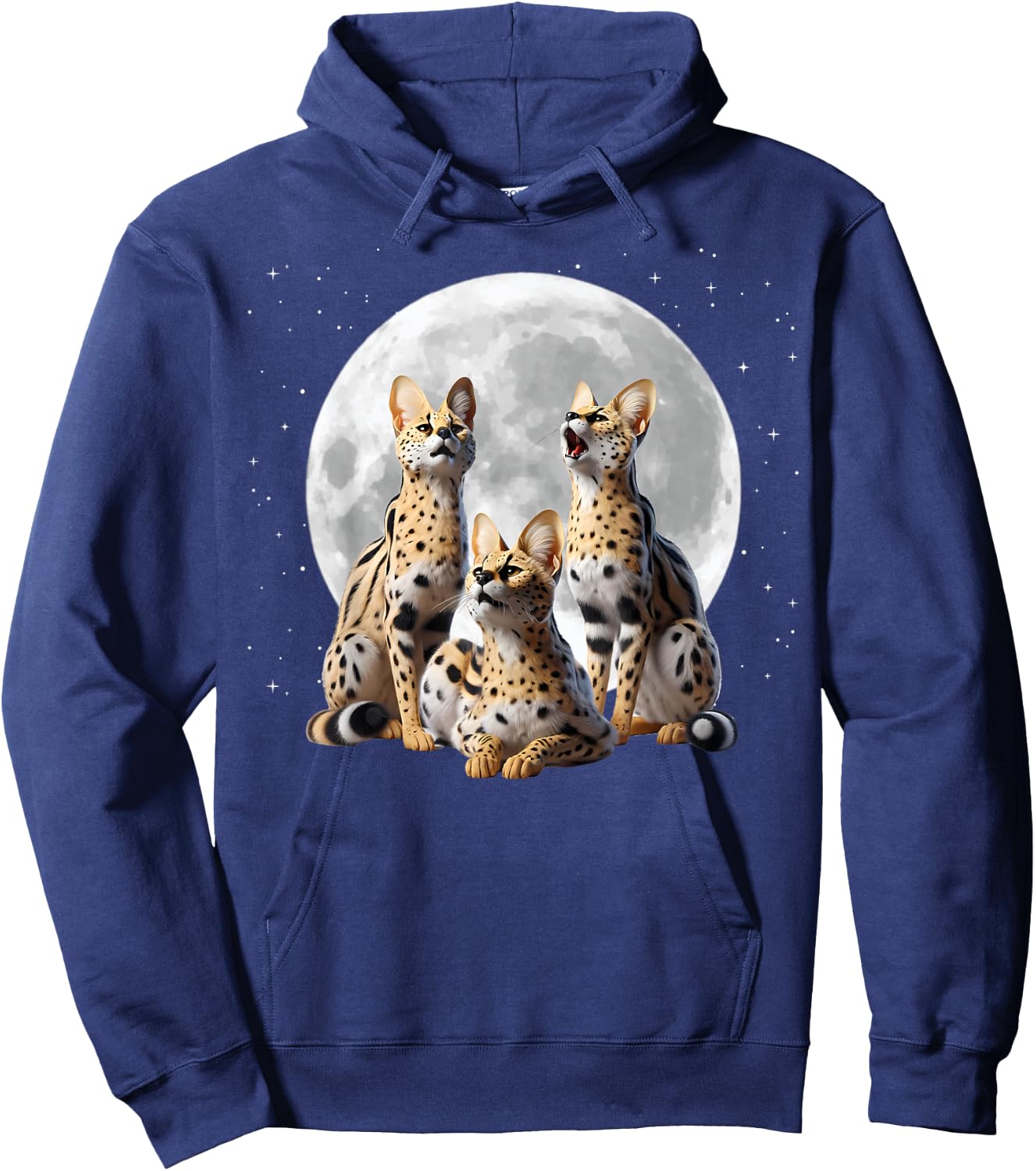 Serval Cats Howling At The Moon, Funny Serval Hoodie - Hoodie | Navy