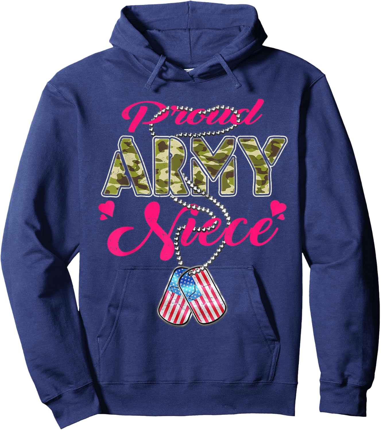 Proud Army Niece US Flag Camo Dog Tags Pride Military Family Hoodie - Hoodie | Navy