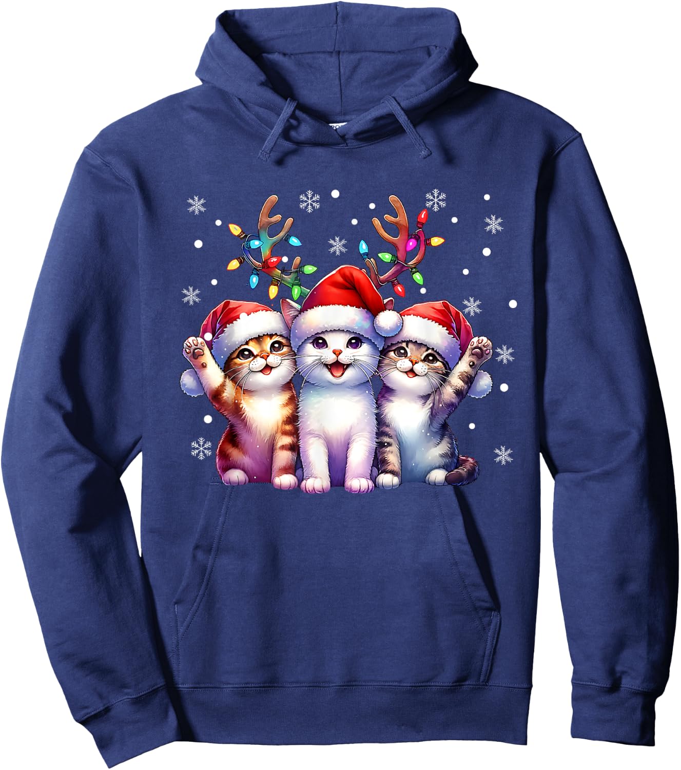 Christmas Cat Santa Reindeer Cat Lover Christmas Cats Hoodie - Hoodie | Navy