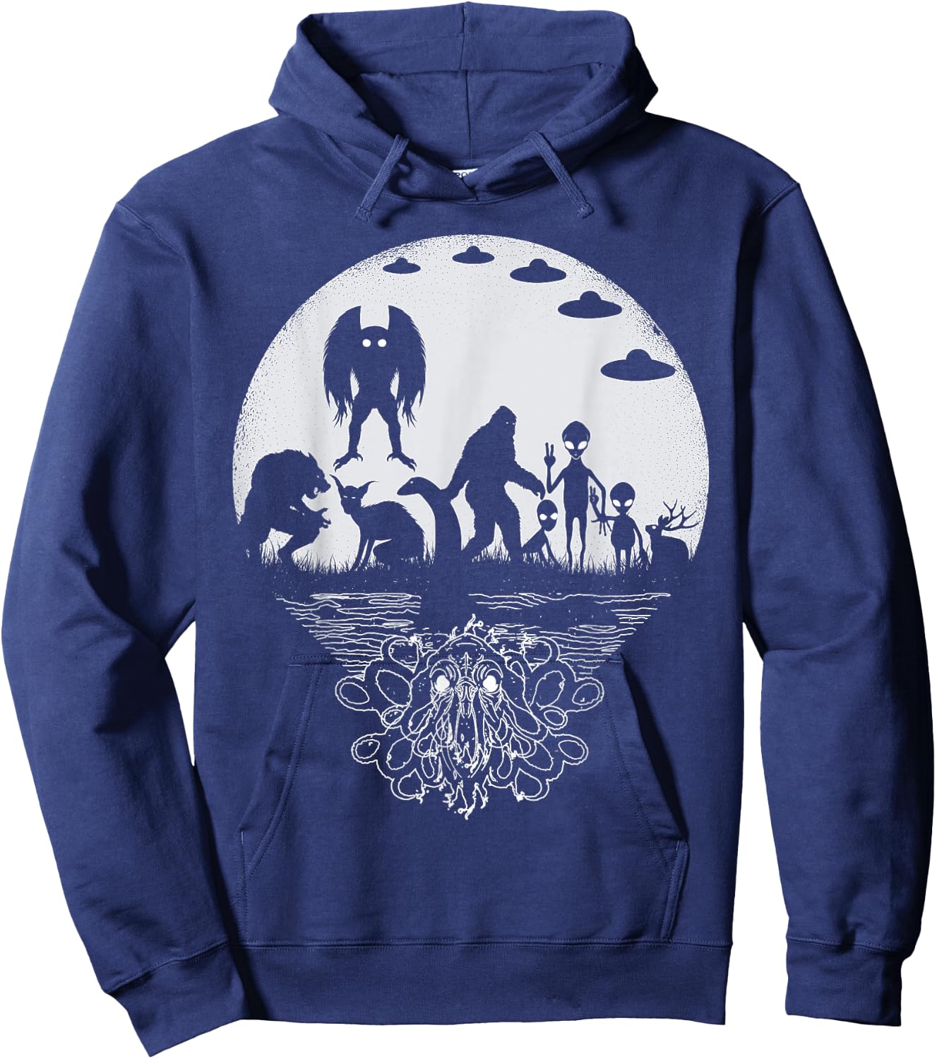 Bigfoot Mothman Loch Ness Monster And Aliens! Funny Cryptid Hoodie - Hoodie | Navy