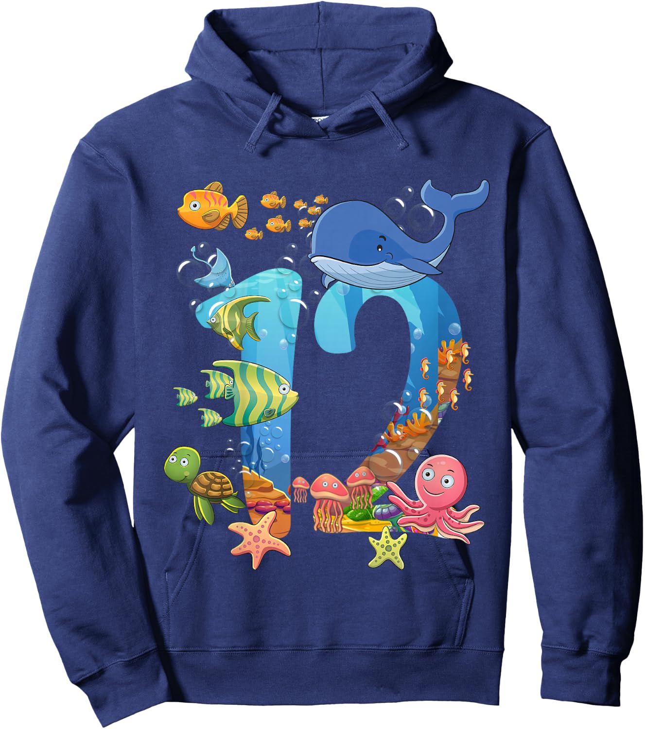 12 Years Old Sea Fish Ocean Animal 12th Birthday Boy Girl Hoodie - Hoodie | Navy