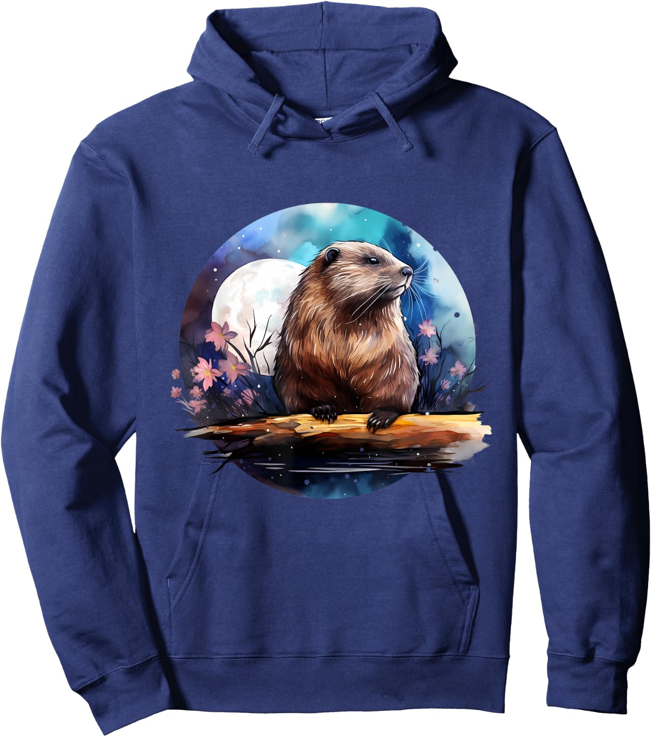 Beaver Flowers Colourful Animal Art Artwork Nature Forest Hoodie - Hoodie | Navy