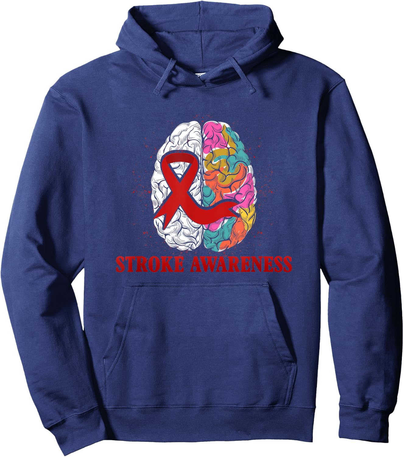 Stroke Awareness Red Ribbon Colorful Brain Stroke Prevention Hoodie - Hoodie | Navy