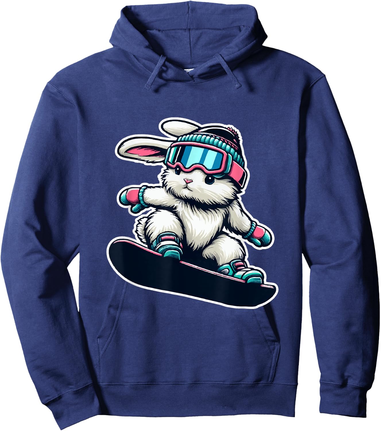 Cute Bunny Performing Snowboarding Trick Kids Easter Hoodie - Hoodie | Navy